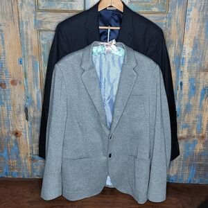 Banana Republic Lot of 2 Men's Blazers Suit Jackets 42R Navy Stripe, Gray Knit